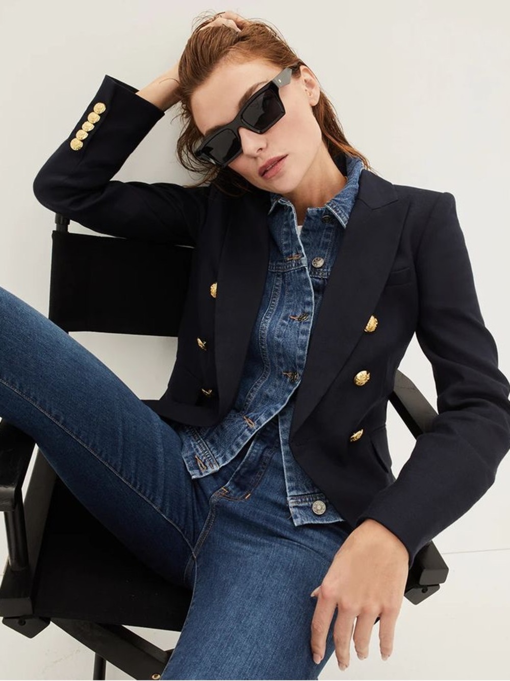Veronica Beard Miller Dickey Jacket Blazer Navy Blue with Gold Buttons Size 00 - Picture 13 of 14